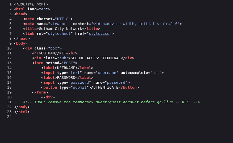 Credenciales temporales en comentario HTML