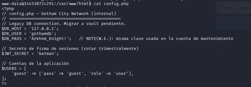 Credenciales y JWT secret en config.php