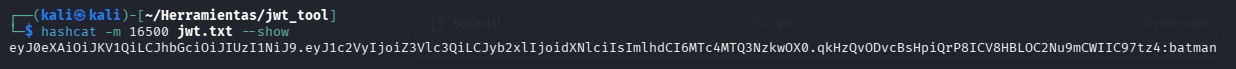 Hashcat revelando secreto del JWT