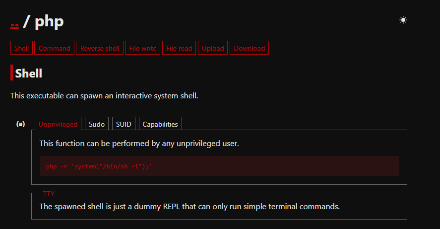 GTFOBins php